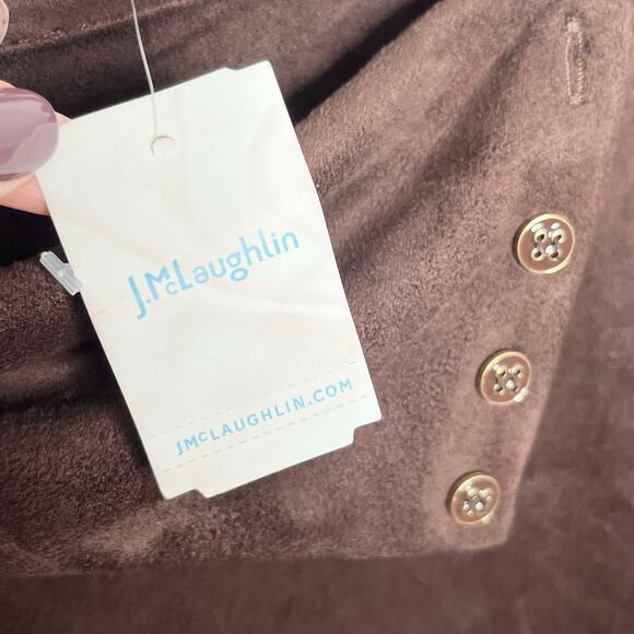 J. McLaughlin Womens Clio Top Large Brown Mocha Suede Button Mock Neck Classic - Picture 7 of 12